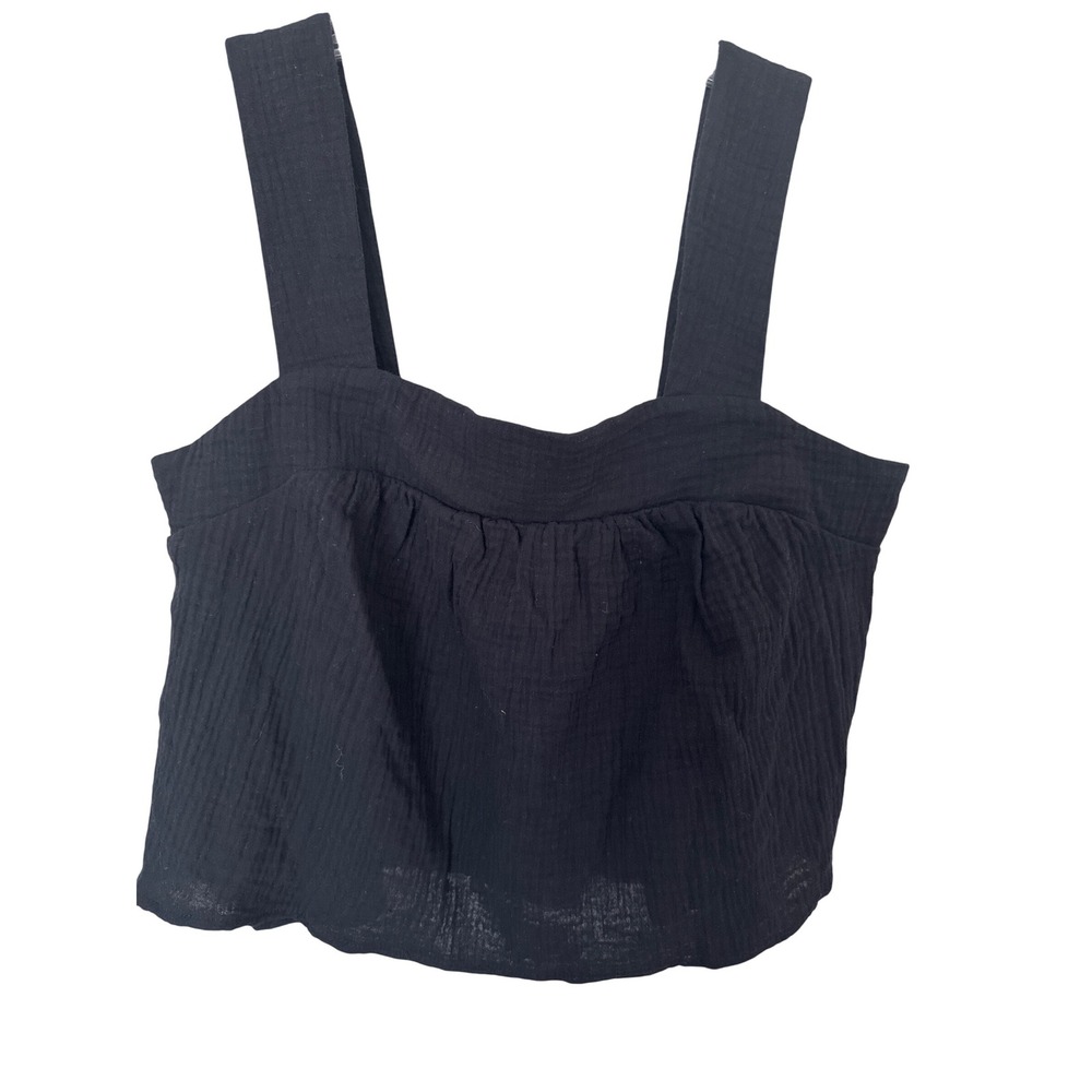 Women's Drew designer black gauze cotton tank crop top Medium NWT retail $134